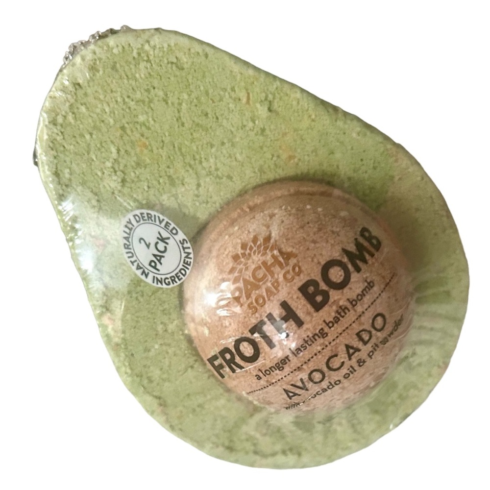NEW AVOCADO PATCHA FROTH BOMB 2 Pack Avocado Oil Bath Bomb NIP Vegan All Natural